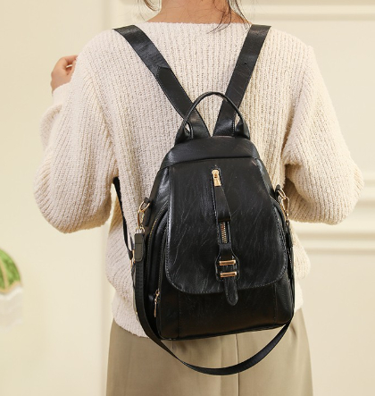 Anti Theft Leather Travel Women's Multi-layer Backpack Image 1