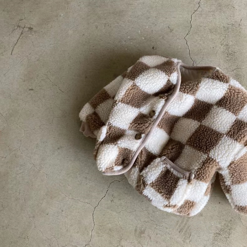 Autumn and winter fur baby thickened lambskin checkered cotton coat for boys and girls going out image