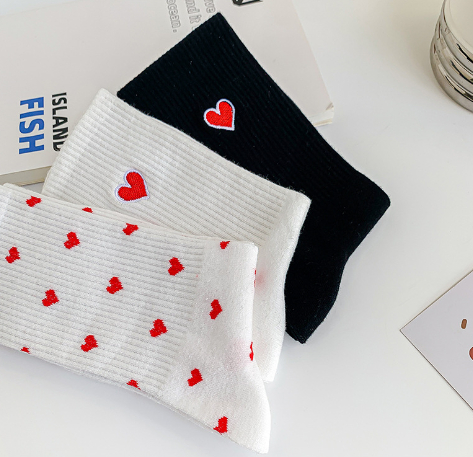 Heartbroken Street Socks - White Heart Embroidery