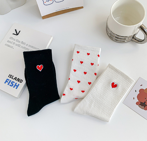 Heartbroken Street Socks - Black Heart Embroidery