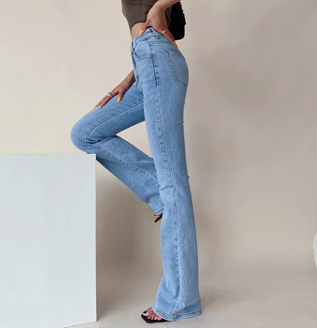 Blue Denim High Waist Pants