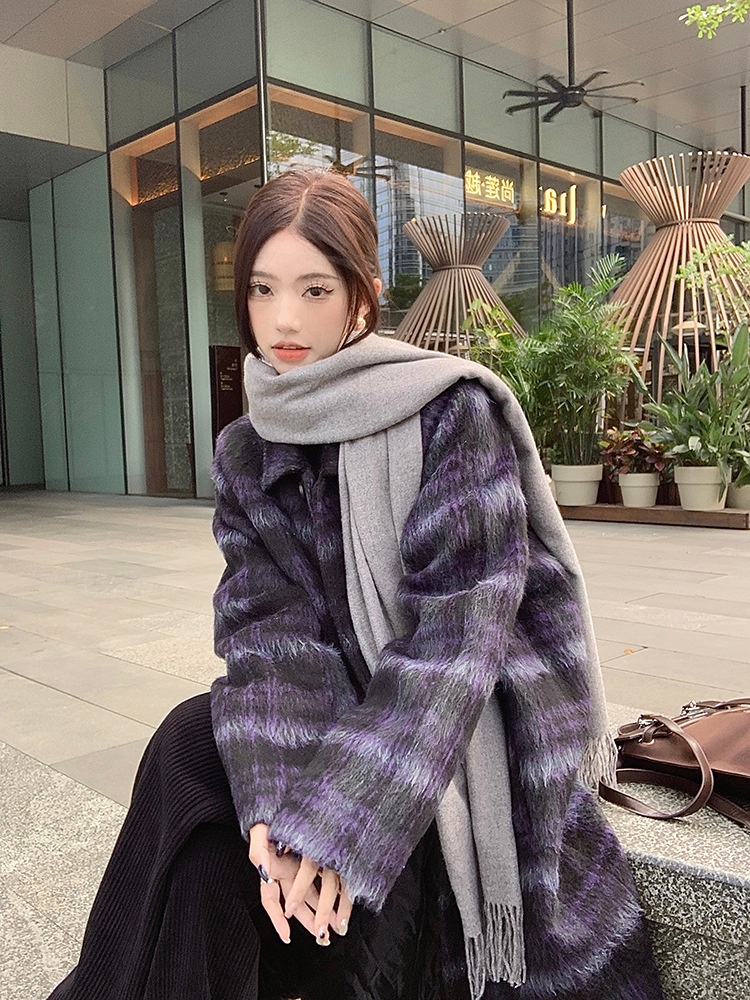 Retro Plaid Woolen Coat Image 1