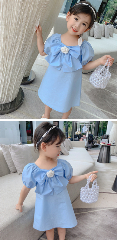 Sleeved Bowknot Floral Cotton Princess Dress