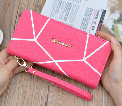 Geometric Pattern Long Purse - Rose Red
