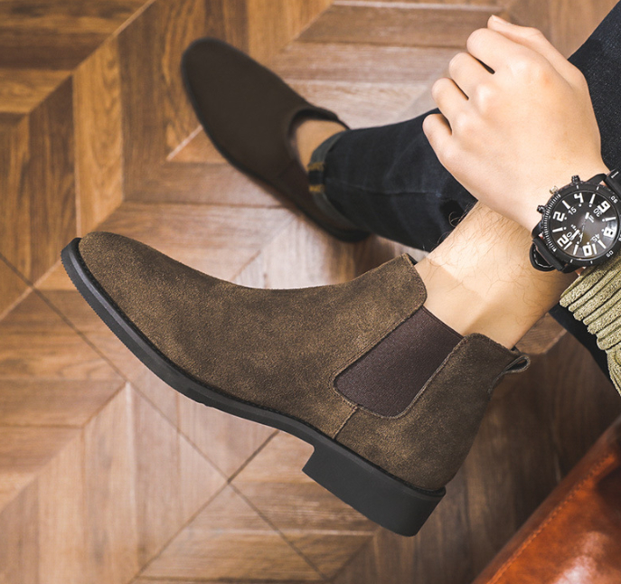 Leather Pointed High-Top Tooling Martin Boots Image 1