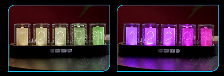Decorazione desktop della sala giochi - LED incandescente tubo NIXIE orologio. Splendidi e colorati effetti di illuminazione RGB. Modalità di visualizzazione multiple. Confezione regalo di fascia alta
