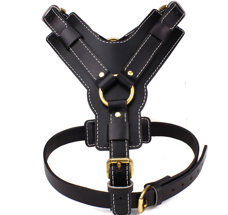 Black Cowhide Pet Leather Chest Strap Image 2