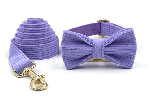 Solid Color Corduroy Pet Bow Collar Leash