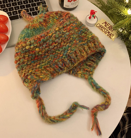 Rainbow Wool Knitted Toe Cap Beanie Hat - Image 1