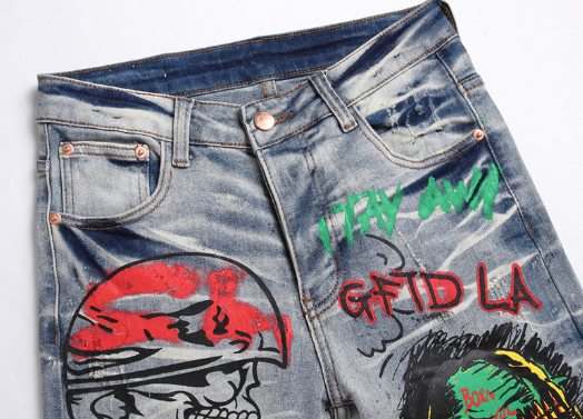 Men's Tie and Dye Letters Jeans 1