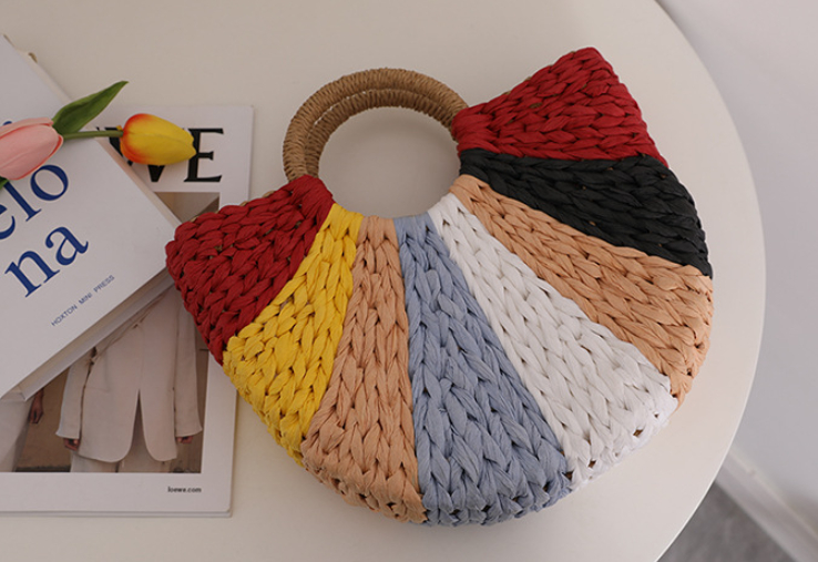 Thai Straw Bag Colorful Beach Seaside Travel Woven Handbag