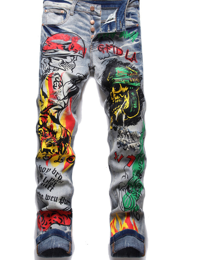 Men's Tie and Dye Letters Jeans 2