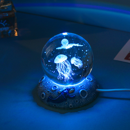 Crystal Ball Night Lights Glowing Sea Jellyfish Astronaut Table Lamp USB Atmosphere Lamp Table Decorations Kid Gifts Night Lamp