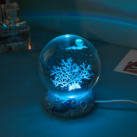 Crystal Ball Night Lights Glowing Sea Jellyfish Astronaut Table Lamp USB Atmosphere Lamp Table Decorations Kid Gifts Night Lamp