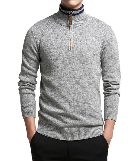 Zipper Stand-up Collar Fashion Sweater - Image 1