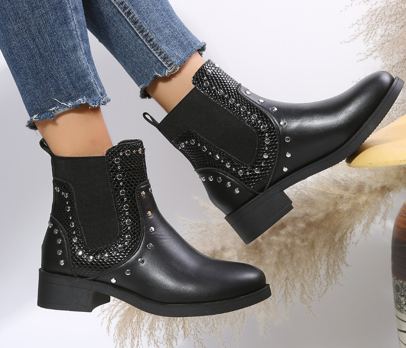 Chunky Heel Martin Windmill Rivet Boots - Image 2