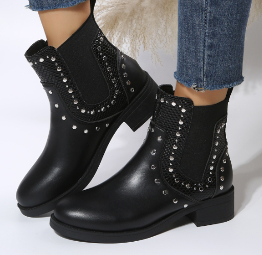 Chunky Heel Martin Windmill Rivet Boots - Image 1