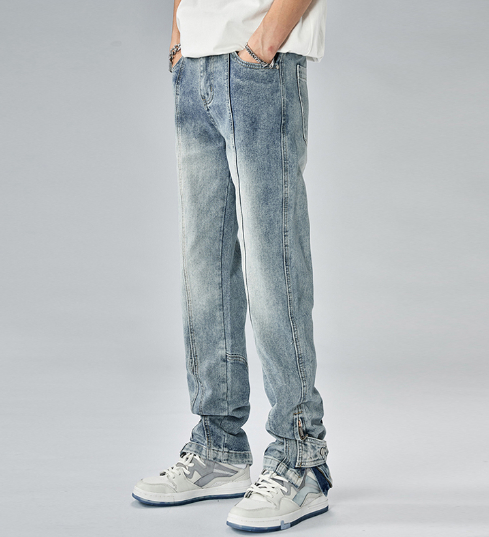 Solid Colour Patchwork Straight-leg Jeans