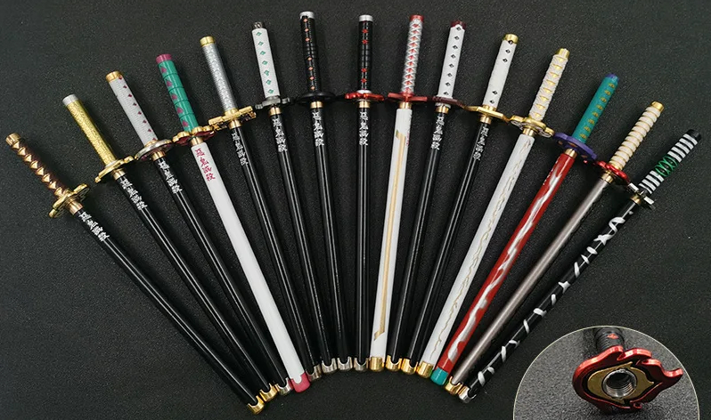 New Styles Japan Anime Demon Model Gel Pen 0.5mm Black Refill with Pen Rack Cosplay Prop Kid Student Gift Slayer Weapon Sword