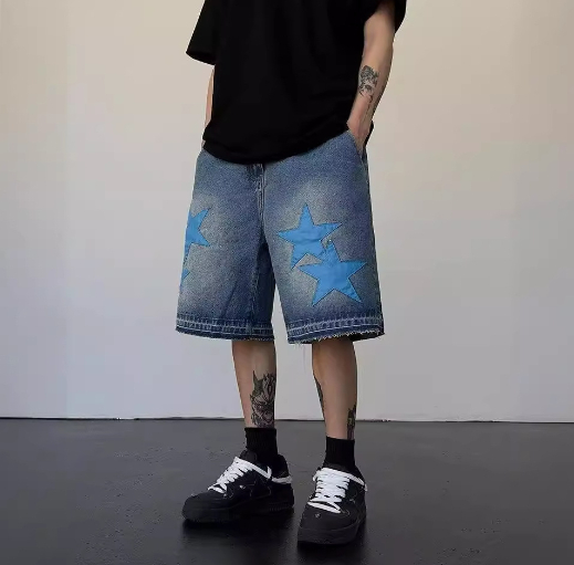Mens Fashion Vintage Star Patch Jeans Image 1