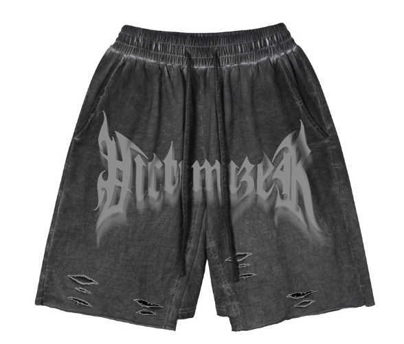 Retro Men's Ink Splattered Letter Print Shorts Black