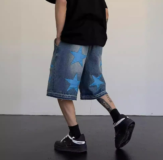 Mens Fashion Vintage Star Patch Jeans Image 2