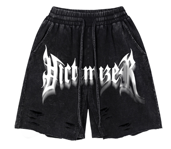 Retro Men's Ink Splattered Letter Print Shorts Grey