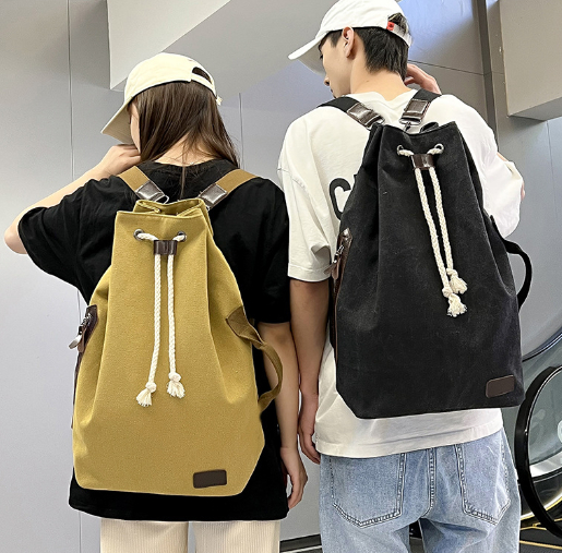 Korean Men's Canvas Bucket Bag - Light Gray