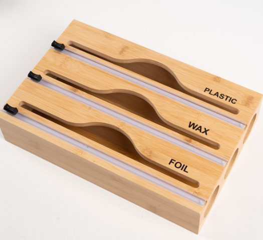 Bamboo Cling Film Cutter Box - Three Grids
