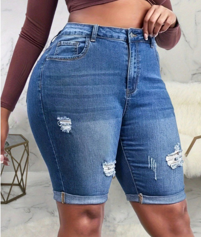 Fashion Ladies Casual Blue Ripped Jeans