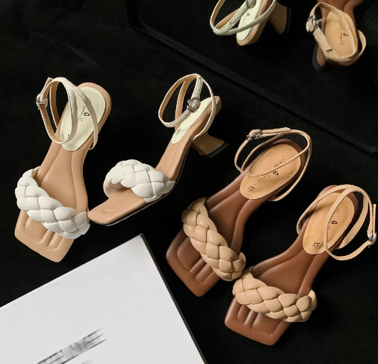 Woven High Heel Sandals White