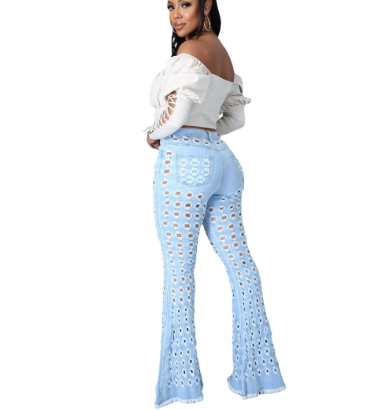 Distressed Hole Wide-Leg Pants Back View