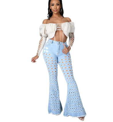 Distressed Hole Wide-Leg Pants Front View