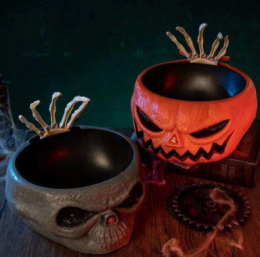 Skull Head Scary Eye Halloween Candy Bowl with Moving Hand image