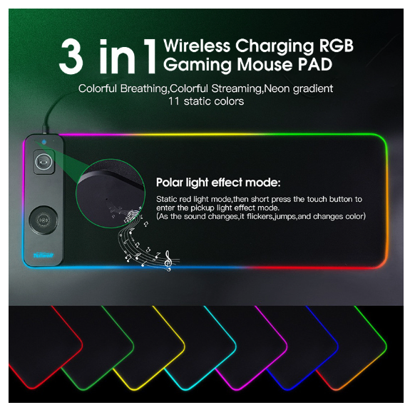 Wireless Charging RGB Luminous Mouse Pad Charger Phone Gaming Mousepad Desktop PC Laptop Computer Plate Mouse Mat Desktop Pad image