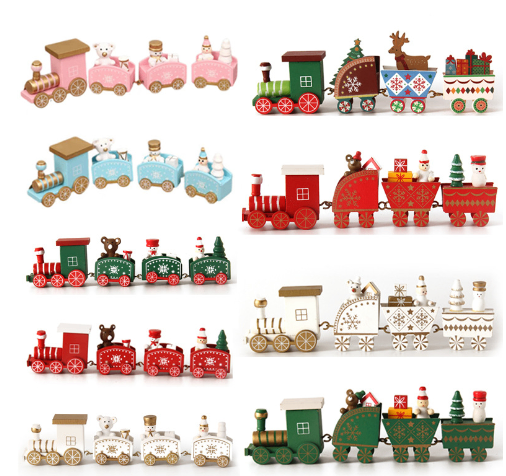Christmas wooden mini train decorations solid wood Christmas train image