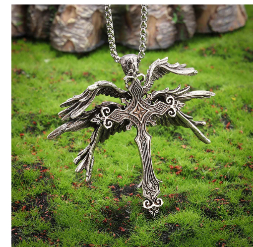 Classic Retro Angel Wings Cross Pendant Necklace Image 2