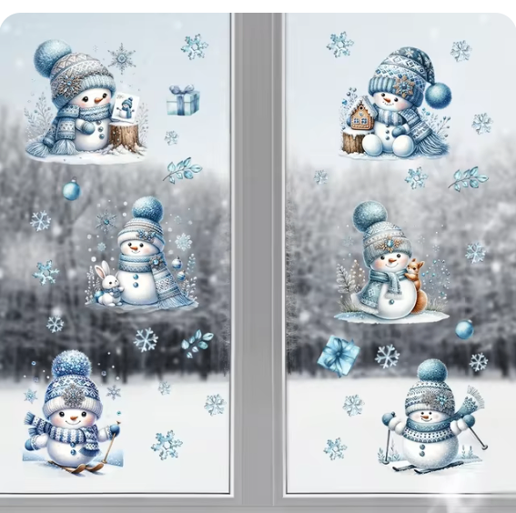 Cartoon Cute Snowman Wall Stickers for Windows Christmas Decoration Kids Room Wall Decals Bedroom Nursery Baby Home Deocr DIY image