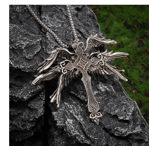 Classic Retro Angel Wings Cross Pendant Necklace Image 3