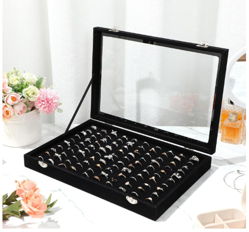 Velour and Jewelry Ring Organizer Box