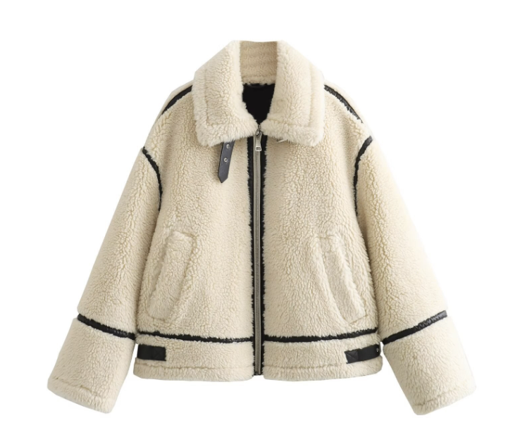 Ladies lapel loose fur coat image