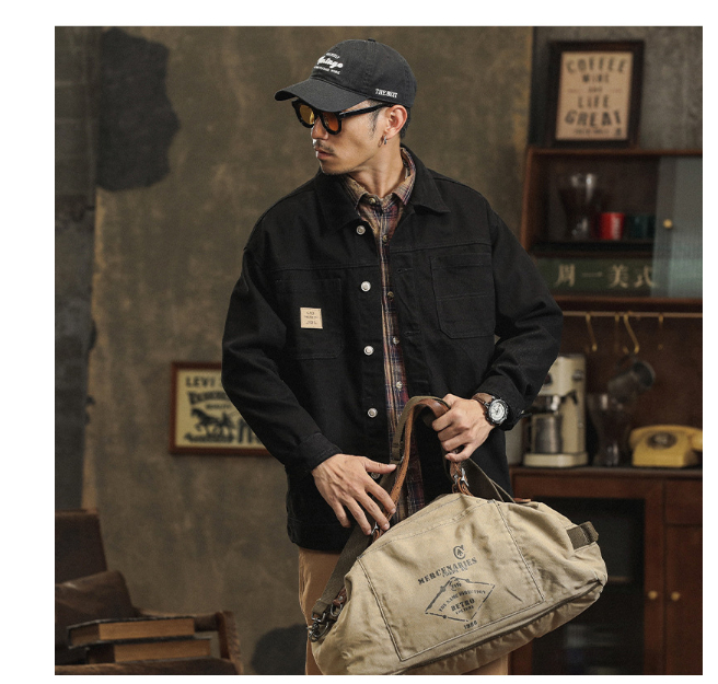 Men's cotton lapel Coat Vintage Style Stylish Cargo Jacket Upscale casual Denim jacket Spring 2025