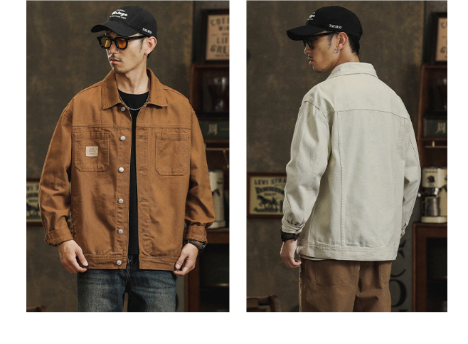 Men's cotton lapel Coat Vintage Style Stylish Cargo Jacket Upscale casual Denim jacket Spring 2025