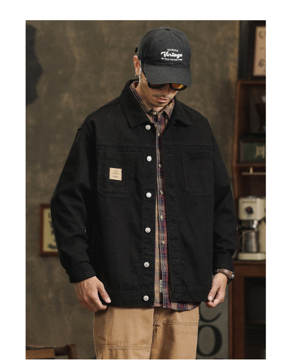 Men's cotton lapel Coat Vintage Style Stylish Cargo Jacket Upscale casual Denim jacket Spring 2025