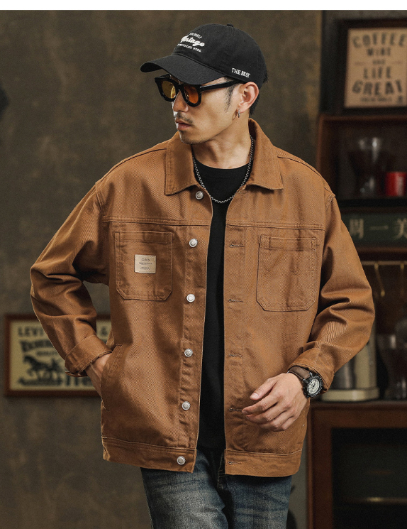 Men's cotton lapel Coat Vintage Style Stylish Cargo Jacket Upscale casual Denim jacket Spring 2025