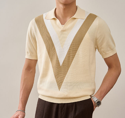 Camisa polo de patchwork a rayas a la moda 1