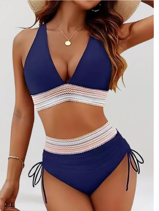 SheCurf®High Waisted Tummy Control Color Block Bikini Sets