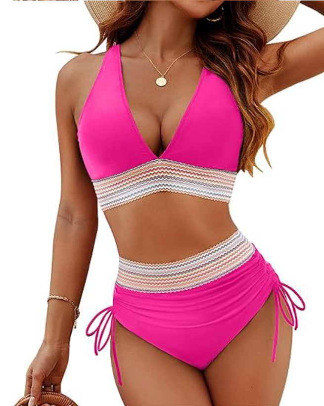 SheCurf®High Waisted Tummy Control Color Block Bikini Sets