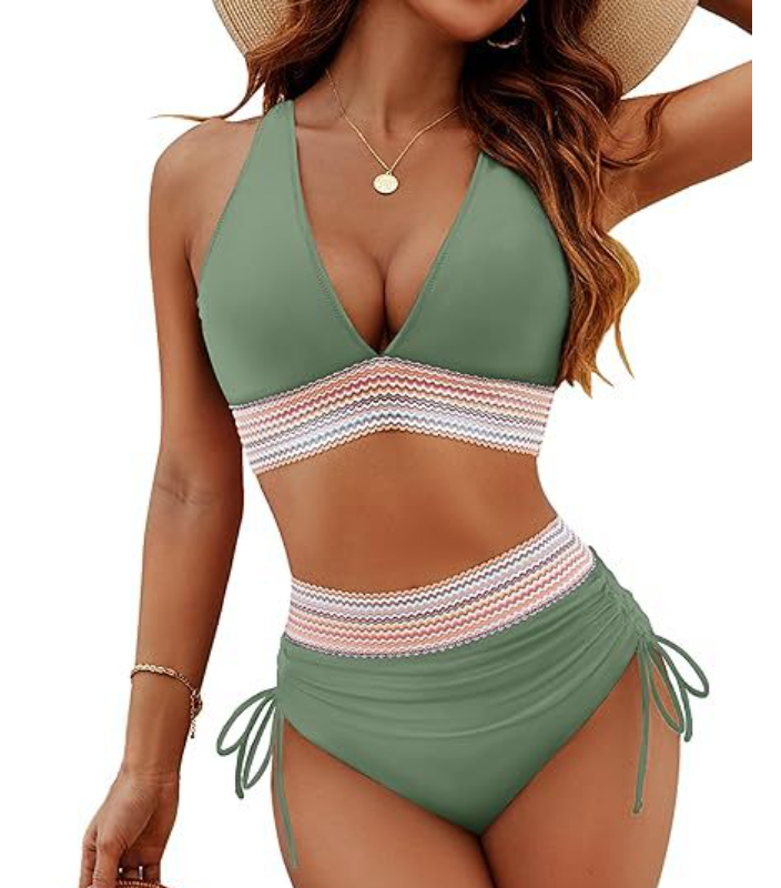 SheCurf®High Waisted Tummy Control Color Block Bikini Sets
