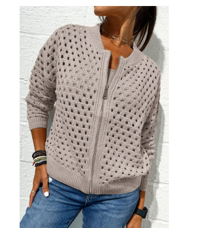 Casual hollow knitted zipper jacket for women image
